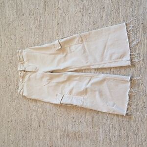 ZARA High Waisted Marine Cargo Khaki Tan Wide Leg Crop Ankle Pant Size 10